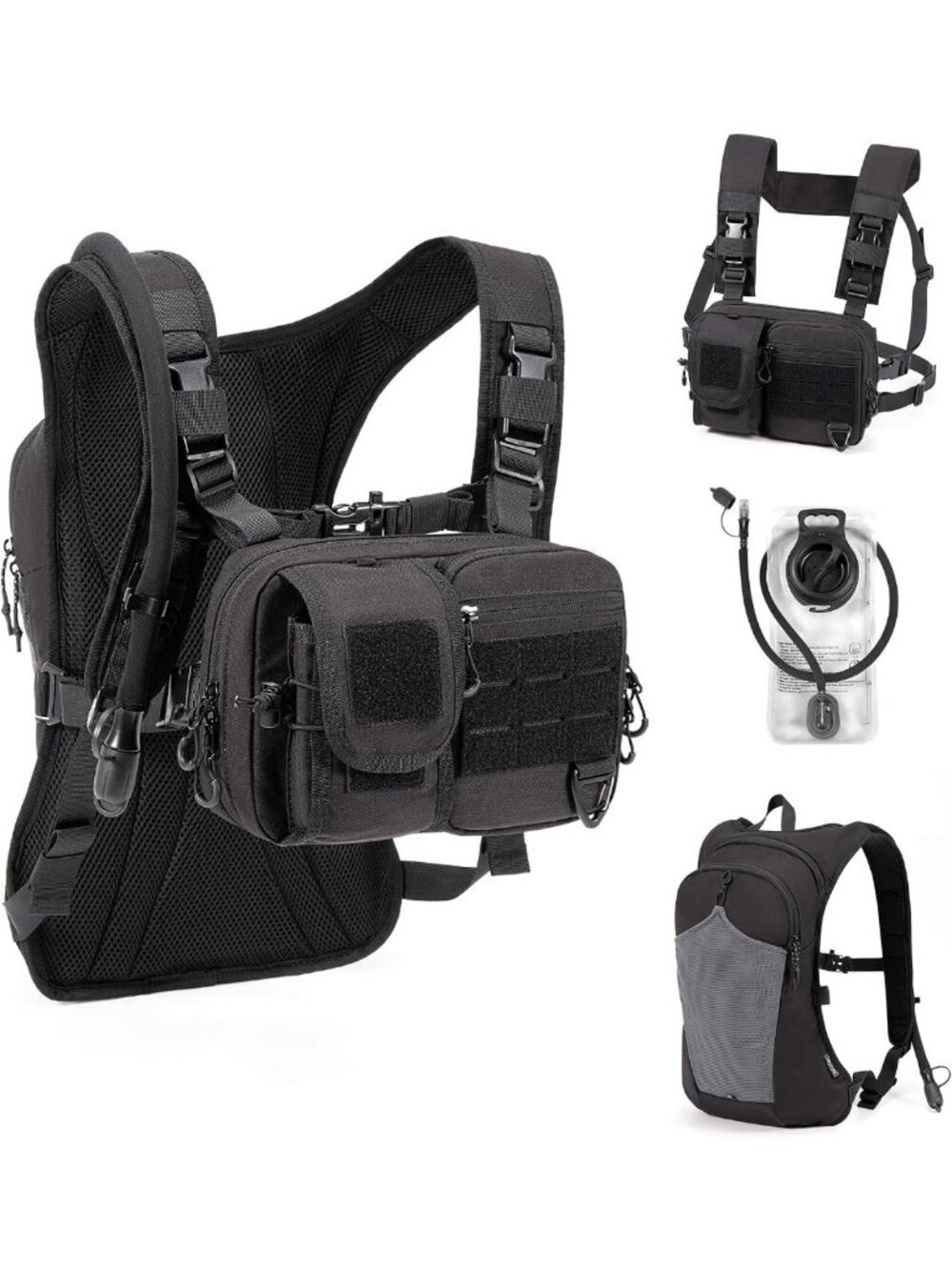 2-in-1 Hydration Backpack & Tactical Chest Pack with 2.5L Bladder for Hiking
